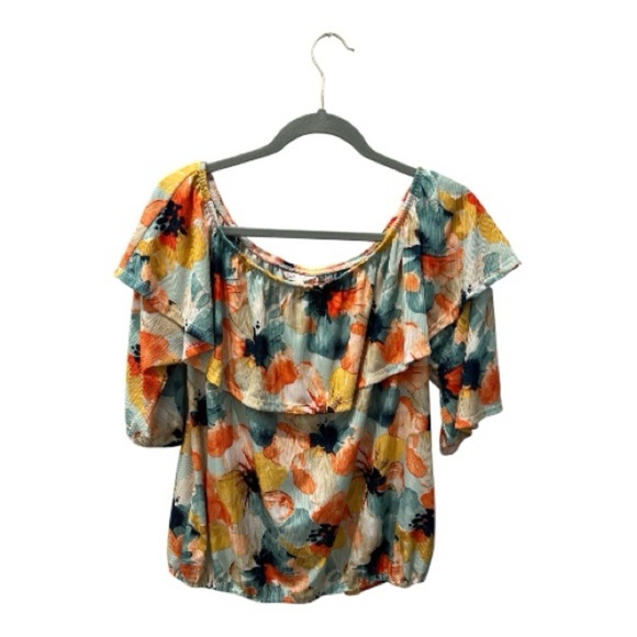 Cato Floral Off-Shoulder Ruffle Blouse Women’s Size L Multicolor Boho Top - Picture 4 of 6